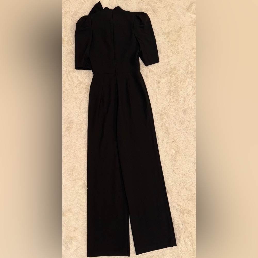 NWOT Black Halo Ara Puff Sleeve wide leg black Jumpsuit size 0 - Picture 5 of 6